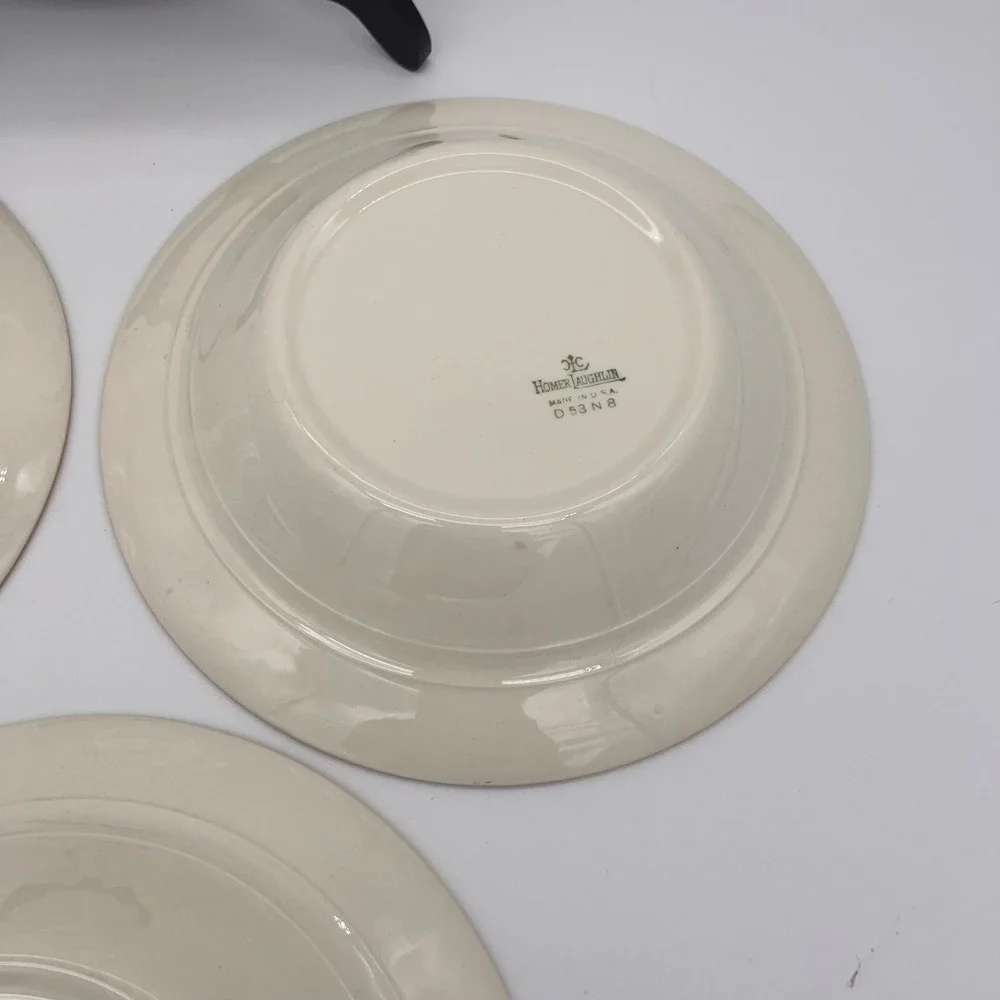 Homer Laughlin Lady Stratford Soup Bowl Set 4 Maroon Red Gold Rose Vintage